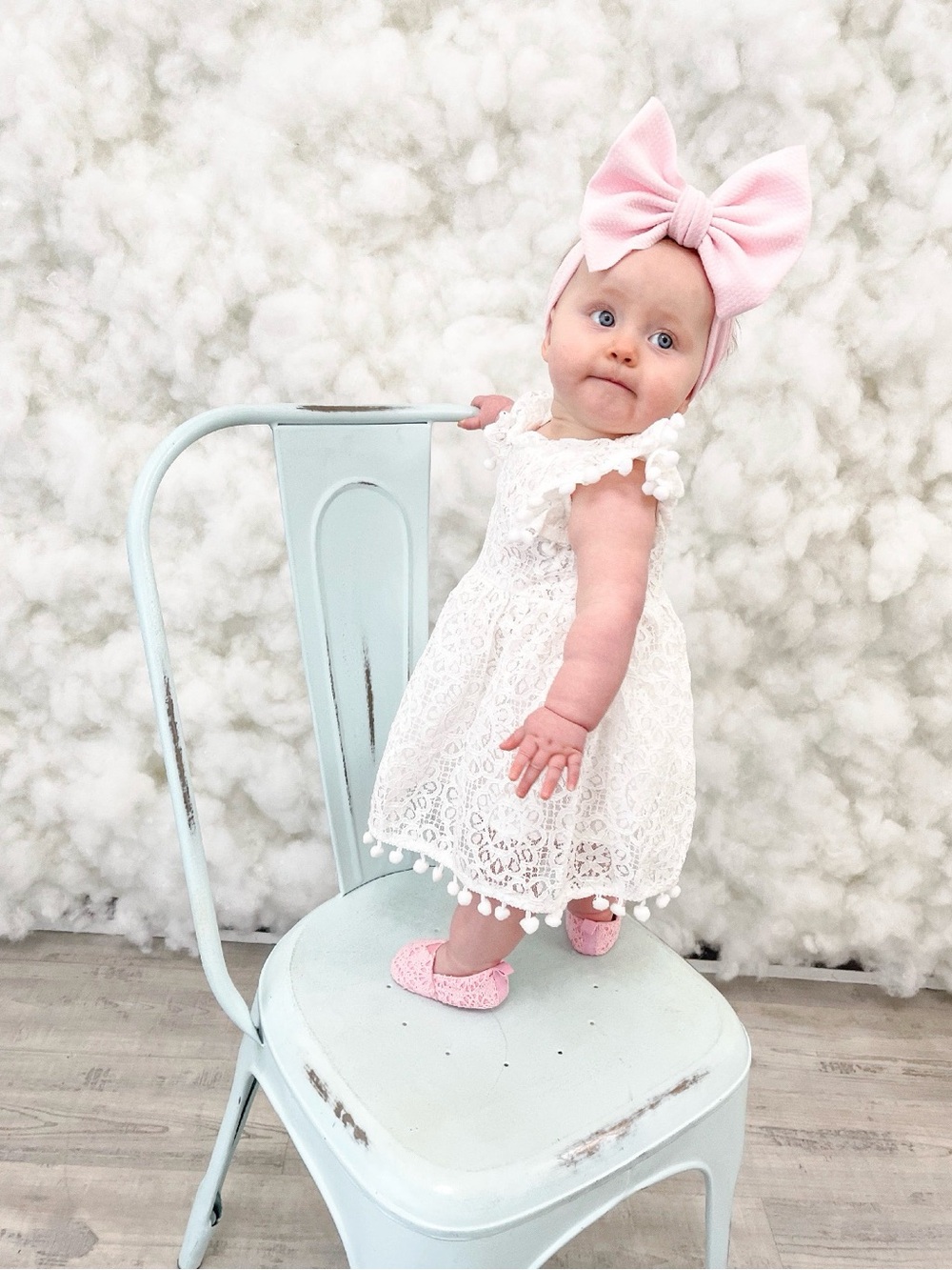 Girls White Pom Dress